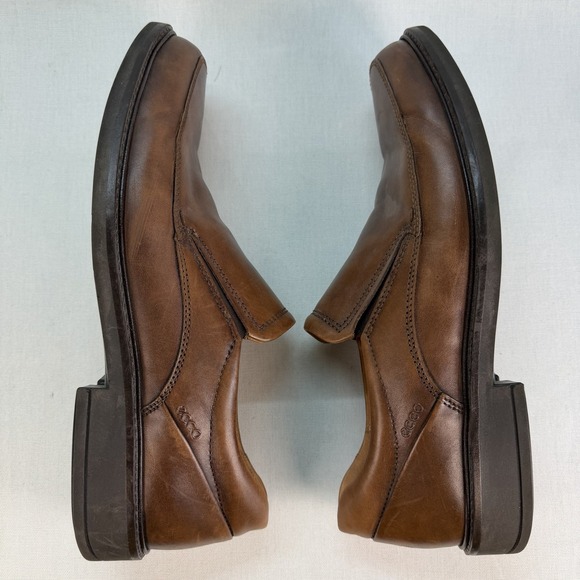 Ecco Holton Shoes Mens Loafer Brown Leather Apron Toe Comfort Slip On Size 10 - Picture 11 of 14